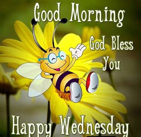 A Yellow Flower With A Bee On It And The Words Good Morning God Bless