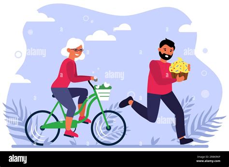 Happy Old Woman Riding Bike Stock Vector Image Art Alamy