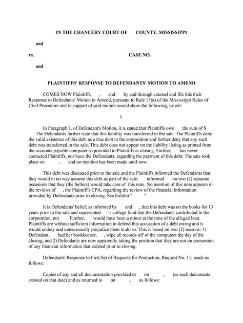 Plaintiffs Response To Defendants Motion To Amend Form Fill Out And