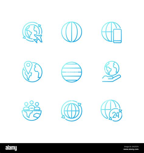 Globalization Pixel Perfect Gradient Linear Vector Icons Set Stock