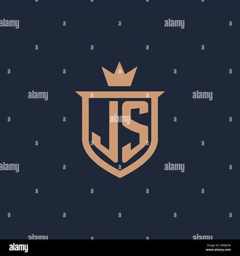 JS Monogram Initial Logo With Shield And Crown Style Design Ideas Stock