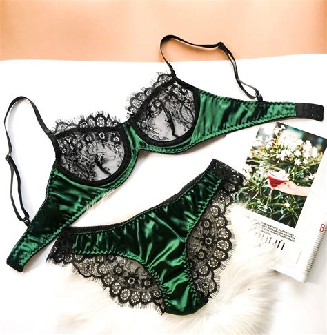 Green Silk Lingerie Set Emerald Lingerie Dark Green Lingerie Etsy