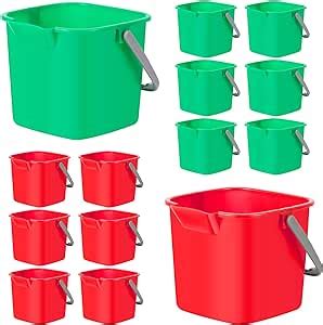 Irenare 12 Pcs Red And Green Cleaning Bucket 3 Quart Sanitizing Bucket