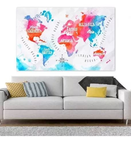 Cuadro Canvas Mapa Mundo Modernos Letras Paises Mapamundi En Venta En