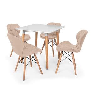 Conjunto Mesa De Jantar Eiffel X Cm Branca Cadeiras Charles Eames Eiffel Slim Wood Nude