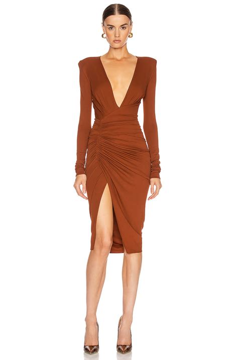 Alexandre Vauthier Ruched Midi Dress In Cinnamon Fwrd Ruched Midi