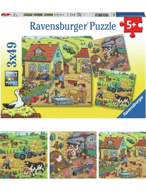 Ravensburger puslespill 3x49 brikker spennende gårdsliv 10105078