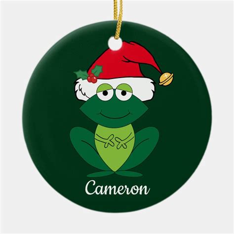 Frog Santa Claus Cute Personalized Kids Christmas Ceramic Ornament ...