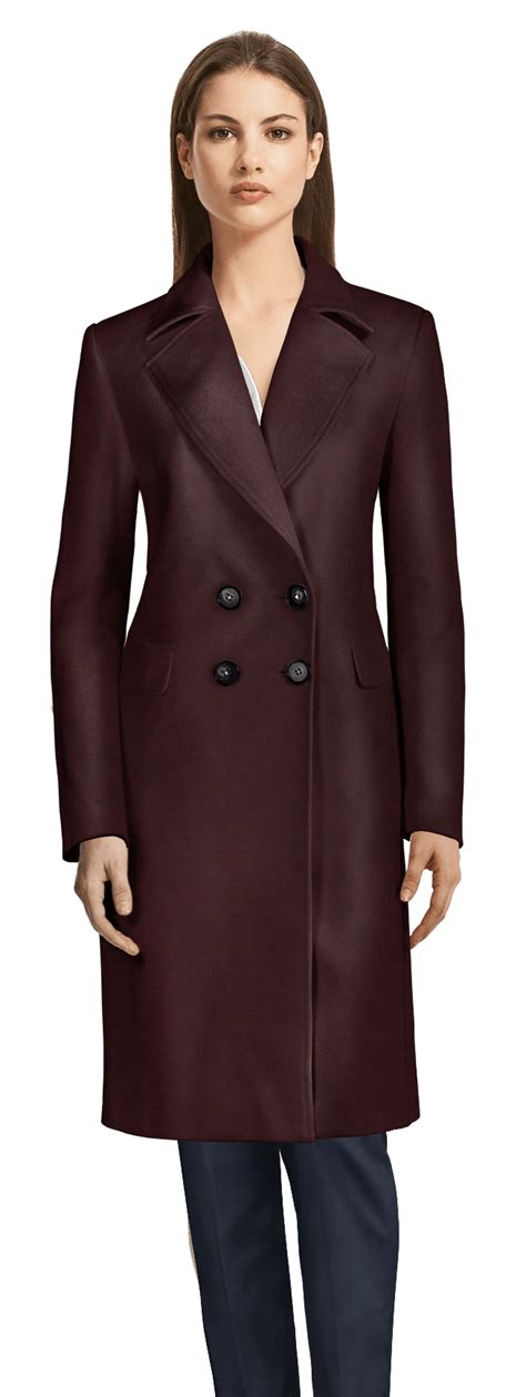 Long Burgundy Double Breasted Coat With Wide Lapels Sumissura