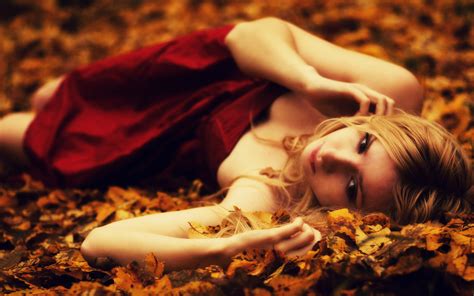 Wallpaper Fall Leaves Women Outdoors Model Blonde Love