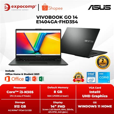 Jual Asus Vivobook Go 14 E1404ga Fhd354 Black Intel I3 N305 8gb 512gb