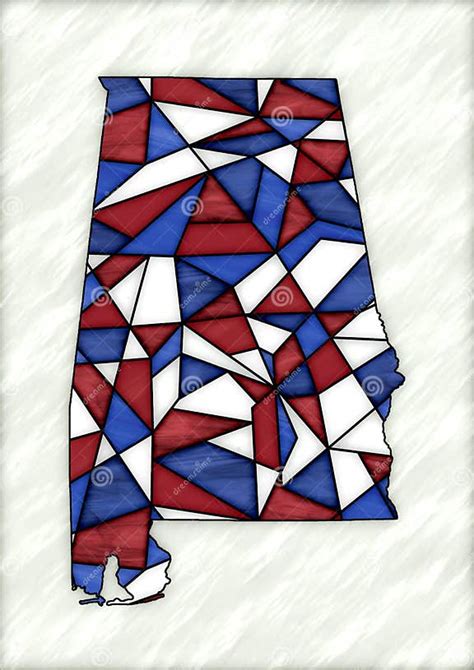 Stained Glass Style Design For Decoration With The Shape Of The Territory Of Alabama Stock