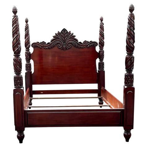 Ralph Lauren Style Queen Size Carved Mahogany Poster Bed At 1stdibs 4