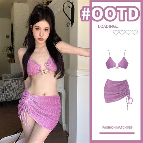 Set bộ đồ bơi bikini ba món đi biển đi bơi kèm quây dây rút ôm gọn body sexy sang chảnh trendy