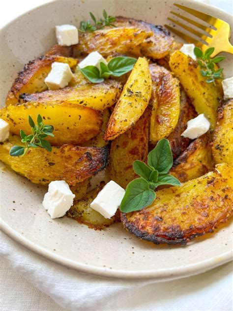 Crispy Greek Lemon Potatoes With Feta The Modern Nonna Recipe In 2022 Greek Lemon Potatoes