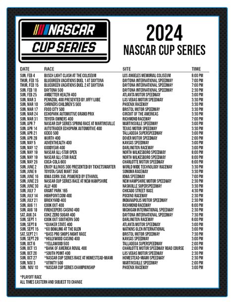 2024 Nascar Schedule – K96 Country – WKFM 96.1