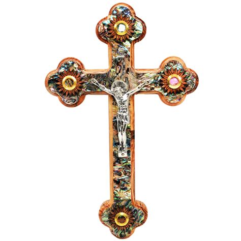 Olive Wood And Mother Of Pearl Cross With Crucifix And Incense 11