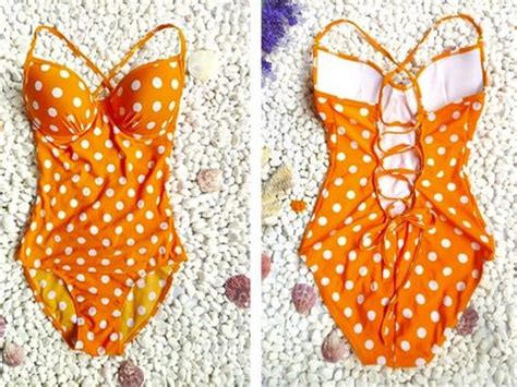 Orange Polka Dotted Swimsuit Bikinis Print Bikini Cute Prom Dresses