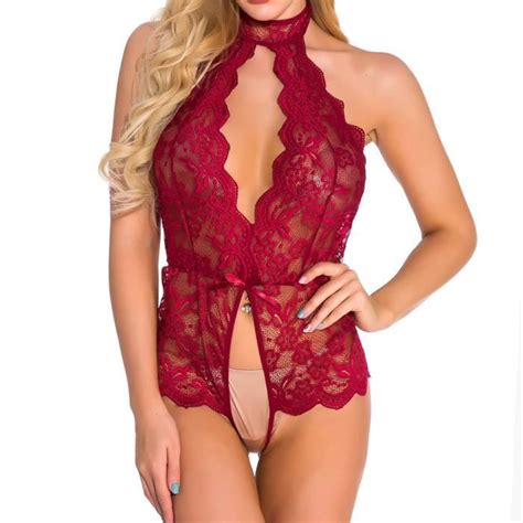 Body Femmes Mode L Gante Lingerie Sexy Dentelle Gaze Sous V Tements Body Siamois Rouge Rouge