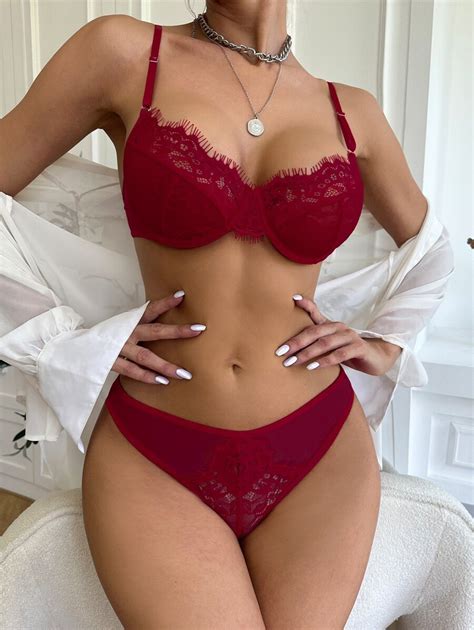 Classic Sexy Conjunto de lingerie Renda para cílios fio SHEIN Brasil