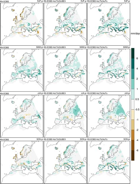 Seasonal Mean Precipitation Bias With Respect To The Eobs Observation