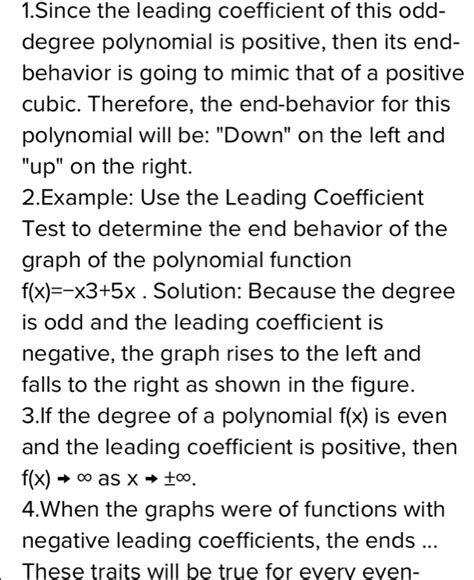 Solved 1since The Leading Coefficient Of This Odd Degree Polynomial Is Positive Then Its End