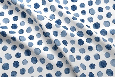 Blue White Polka Dot Fabric Watercolor Polka Dot In Blue By Etsy