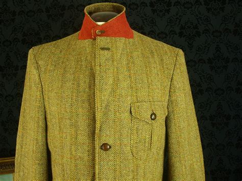 Mens Vintage Harris Tweed Norfolk Shooting Hunting Jacket Blazer Suede