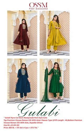 Silk Embroidered Gulabi Nyra Cut Ossm Readymade Pant Style Suits MIX