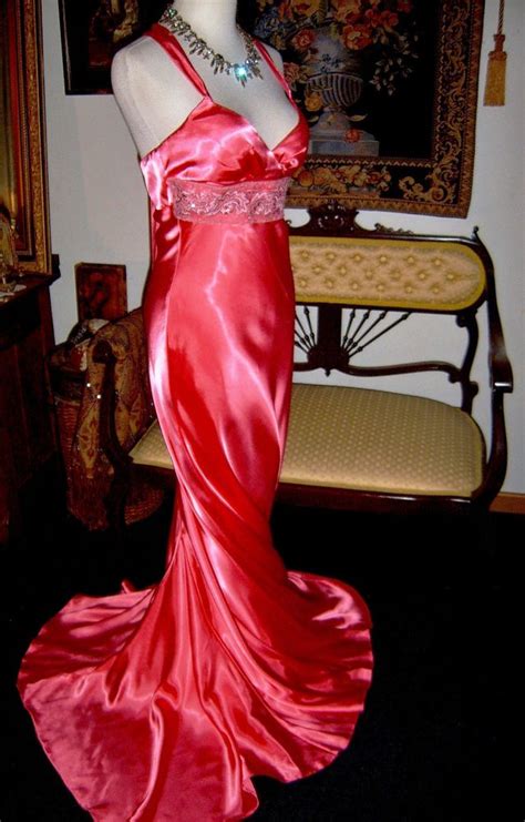 Jean Harlow PINK Glossy Liquid Satin Formal Gown Mary L Couture Halter