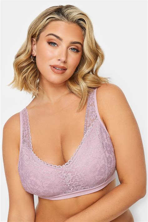 Plus Size Pink Seamless Lace Padded Non Wired Bralette Yours Clothing