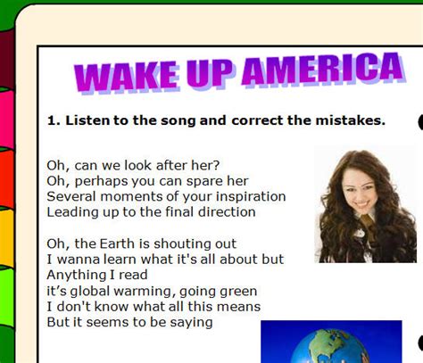 Song Worksheet: Wake Up America by Miley Cyrus