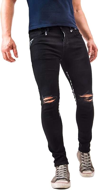 Amazonit Jeans Strappati Neri Uomo