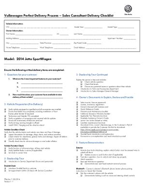 Fillable Online Car Pdi Checklist Pre Delivery Car Booking Inspection