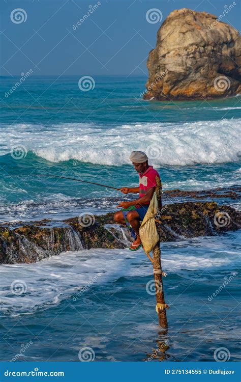 Koggala Sri Lanka January 22 2022 Traditional Stilt Fisherme