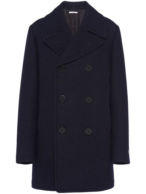 Prada Double Breasted Wool Blend Peacoat Blue Farfetch