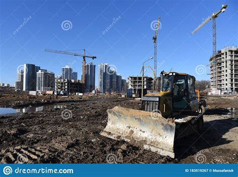 Dozer Working At Construction Site Bulldozer For Land Clearing