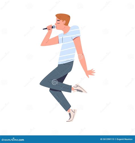 Male Singer Performing with Microphone. Young Man Singing Song and Dancing Cartoon Vector ...