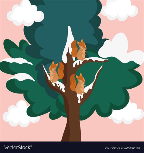 Family squirrel on tree Royalty Free Vector Image