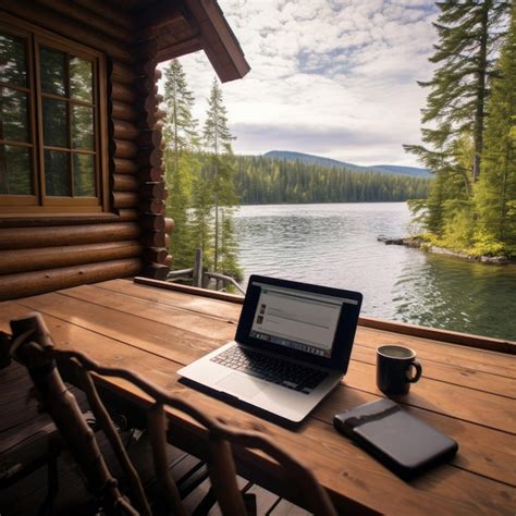 Une Cabane En Rondins Au Bord D Un Lac Au Canada Un Ordinateur