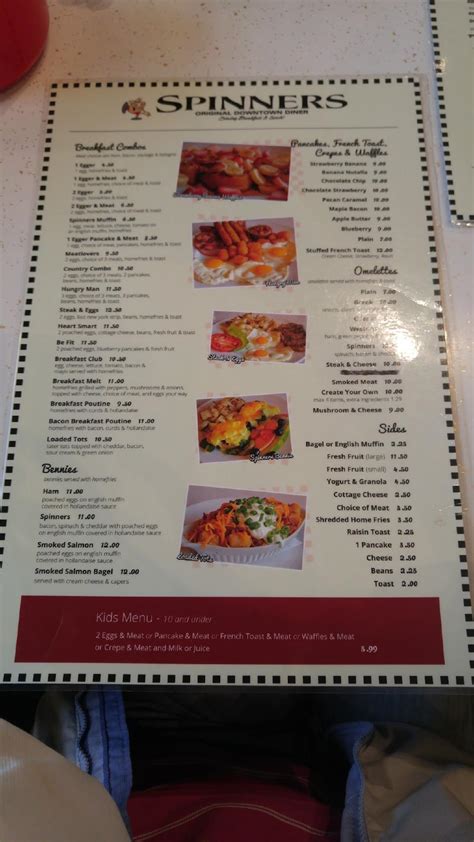 Menu at Spinners Diner restaurant, Cornwall