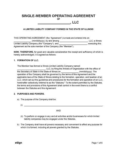 Free Illinois Llc Operating Agreement Template Pdf Word