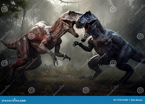 Dinosaur Battle Ferocious Carnivores Fighting In Prehistoric Times