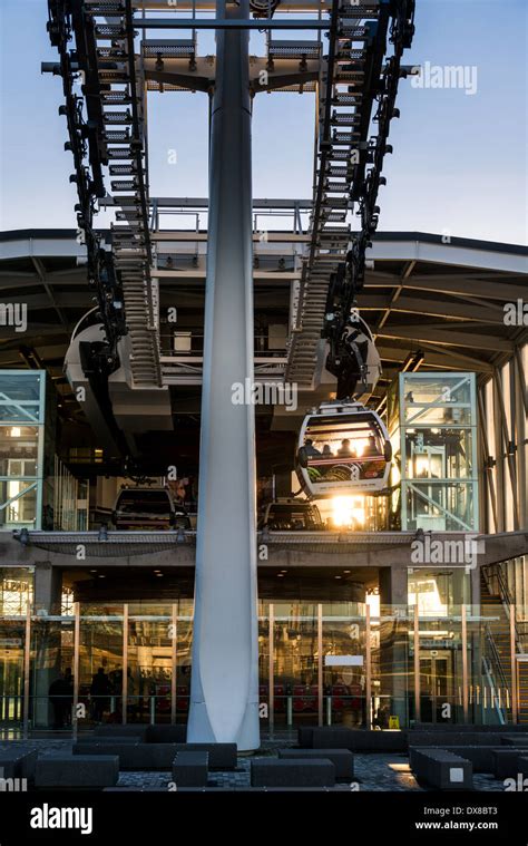 Emirates Air Line Cable Car Crosses River Thames Between The O2 North