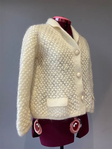 Vintage Sm 1960s Popcorn Texture Mohair Cardigan Swea… Gem