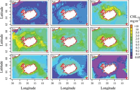 The Is Model Predictions Of Horizontal Distribution Of Chlorophyll A In Download Scientific