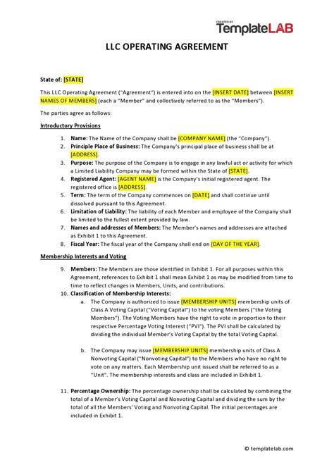 Professional Llc Operating Agreement Templates Templatelab