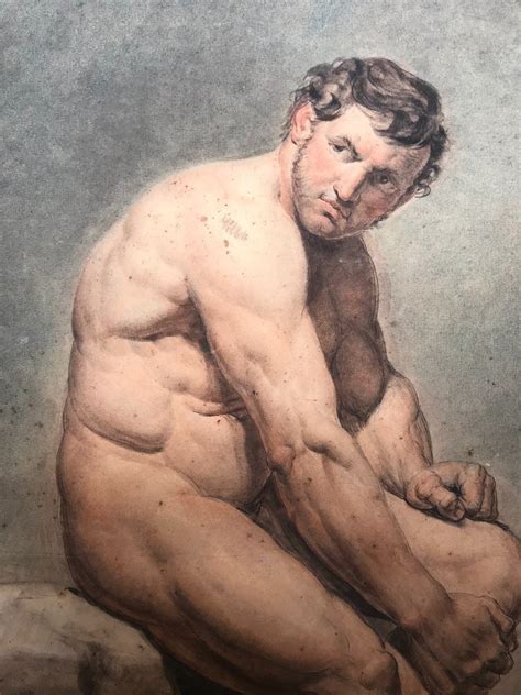 Proantic Academic Male Nude Pencil Watercolor 19th Century