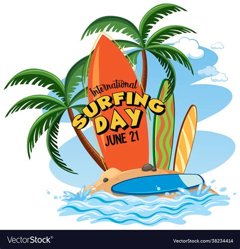 International Surfing Day Banner With Surfboard Vector Image