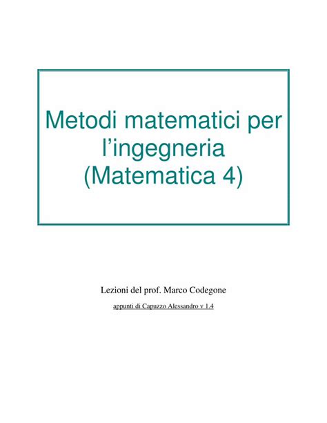 PDF Metodi Matematici Per Lingegneria Matematica 4 Metodi